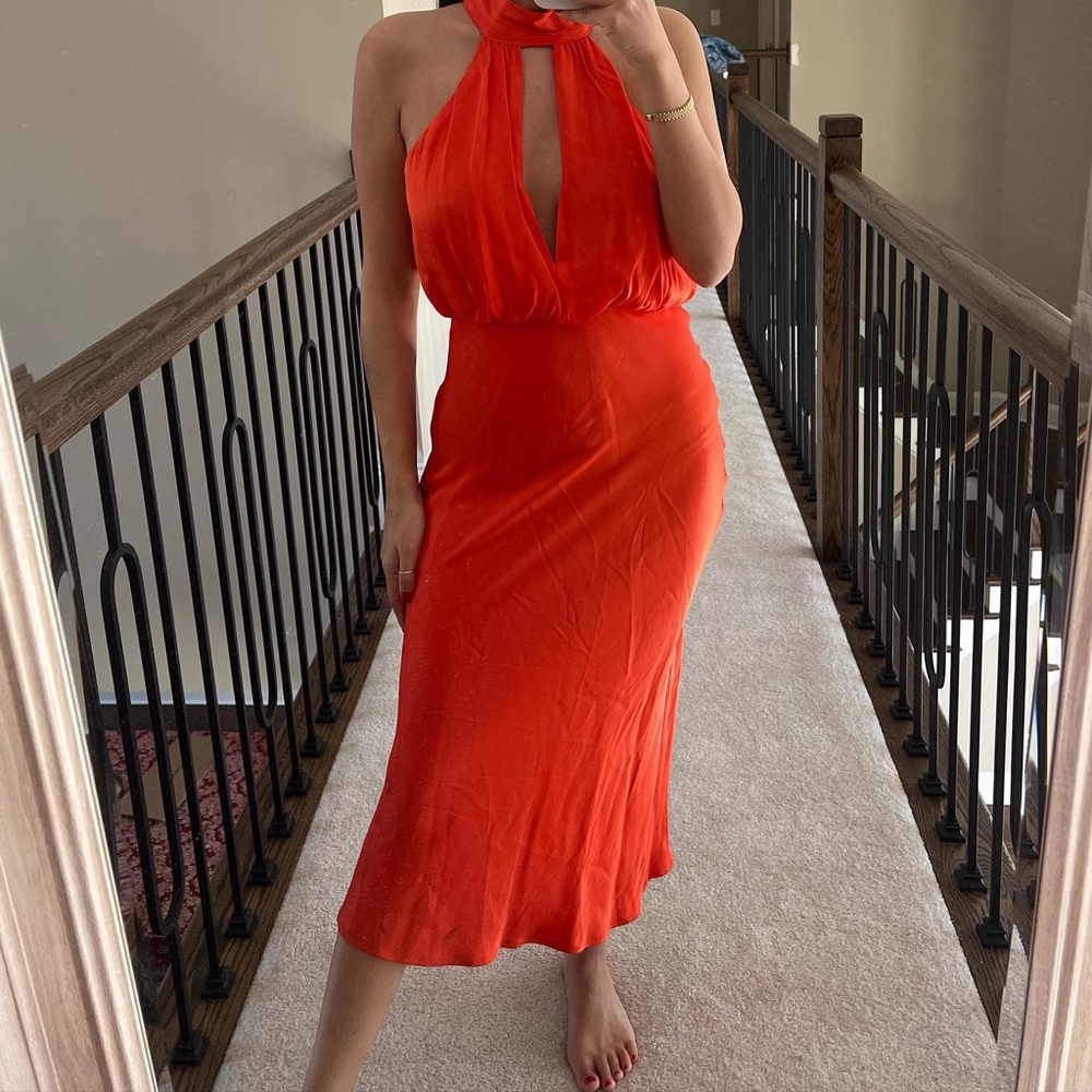 Zara Satin Effects Halter Neck Midi Dress - Picture 9 of 10